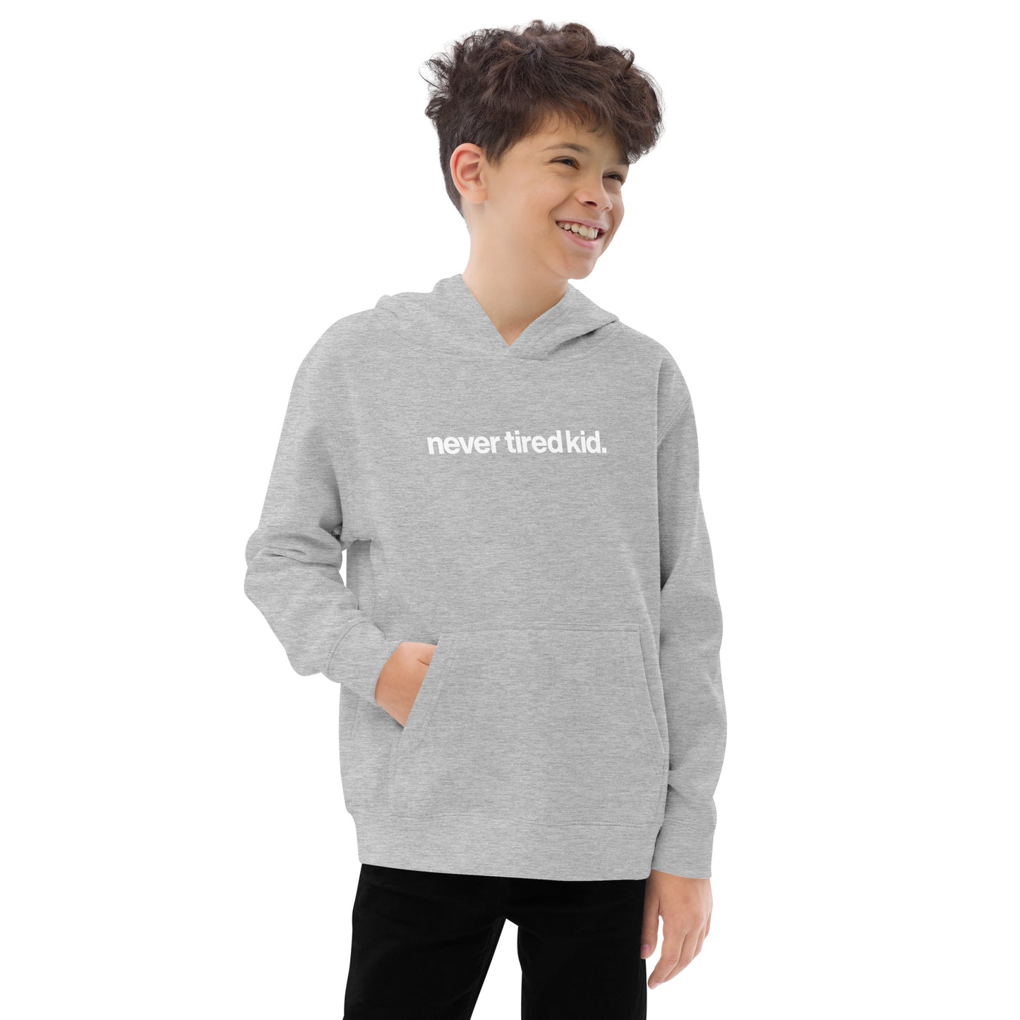 youth never tired kid. fleece hoodie