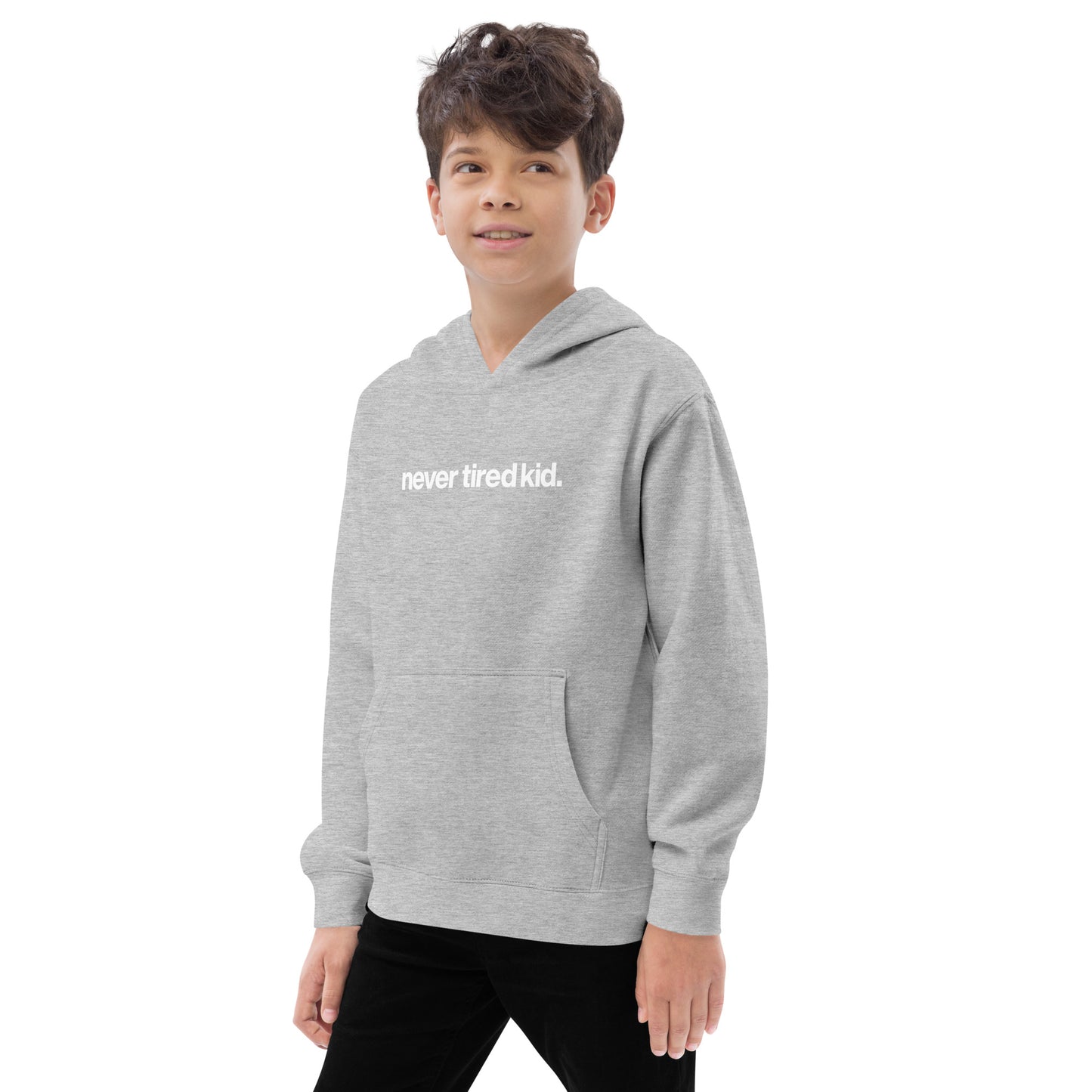 youth never tired kid. fleece hoodie