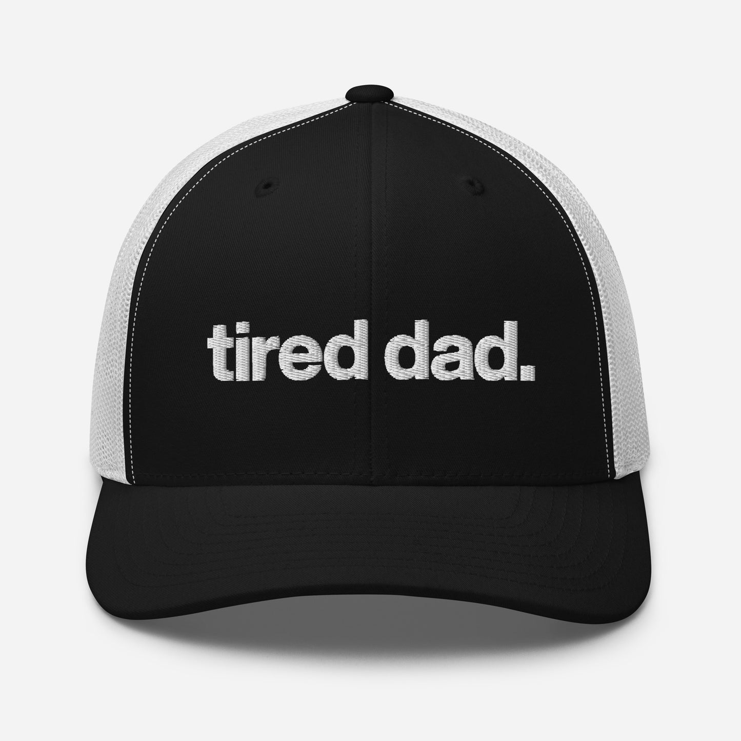 tired dad. trucker hat