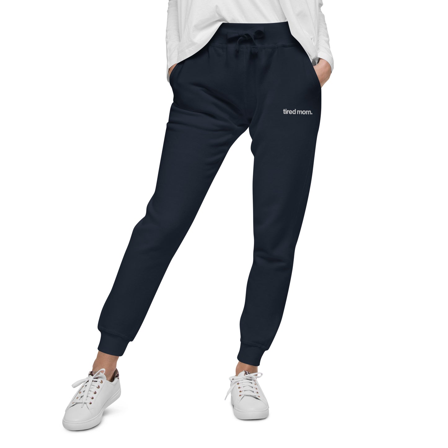 tired mom. fleece sweatpants